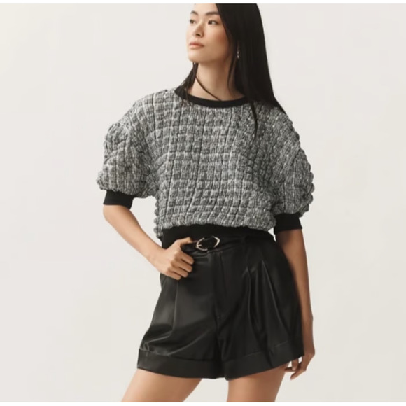 Maeve Tops - Maeve S Puff Sleeve Top Striped Black White Anthropologie Shirt Textured NEW